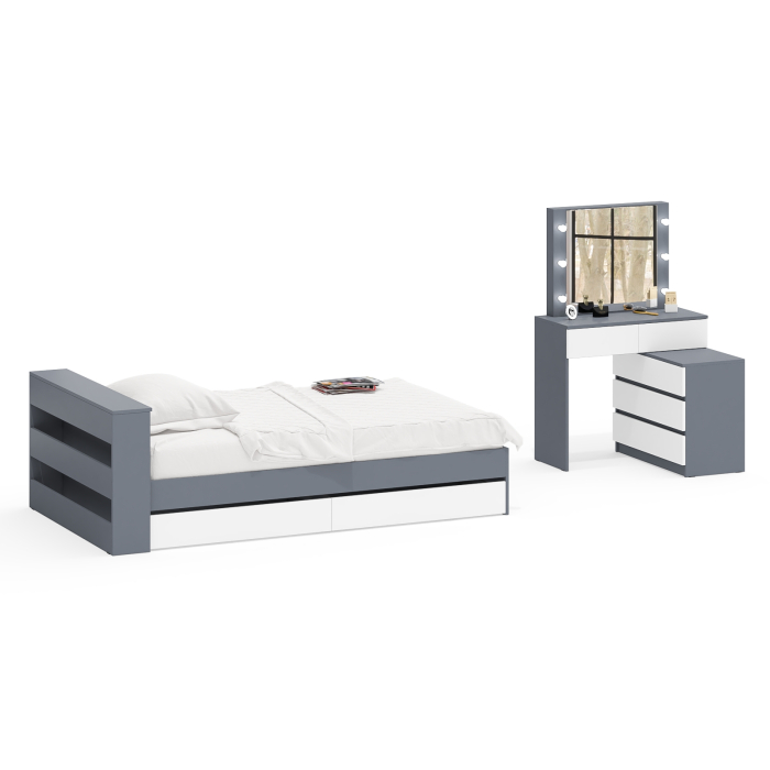 Спальные гарнитуры, Столик туалетный с лампочками 110 с полутораспальной кроватью с ящиками Ксения 1200