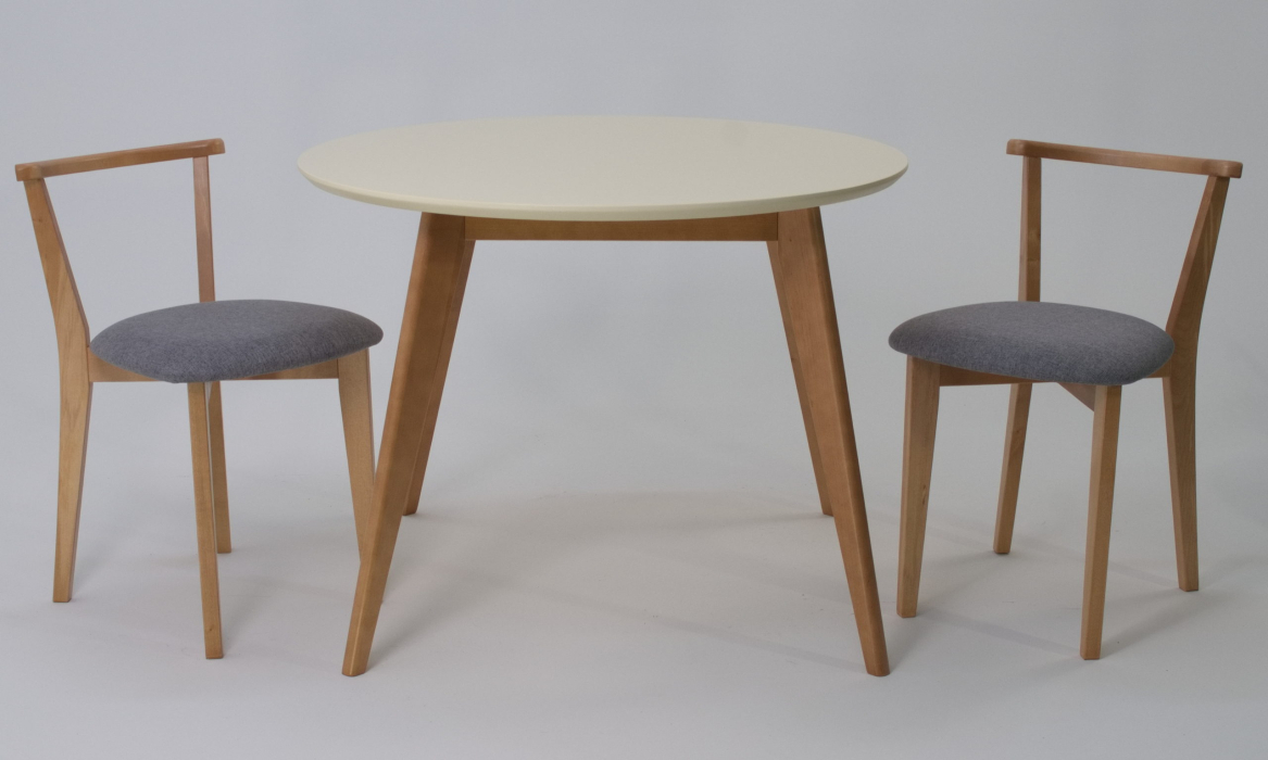 Обеденные группы, Стол Сканди К 100 натур/слоновая кость со стульями Франк натур рогожка серый