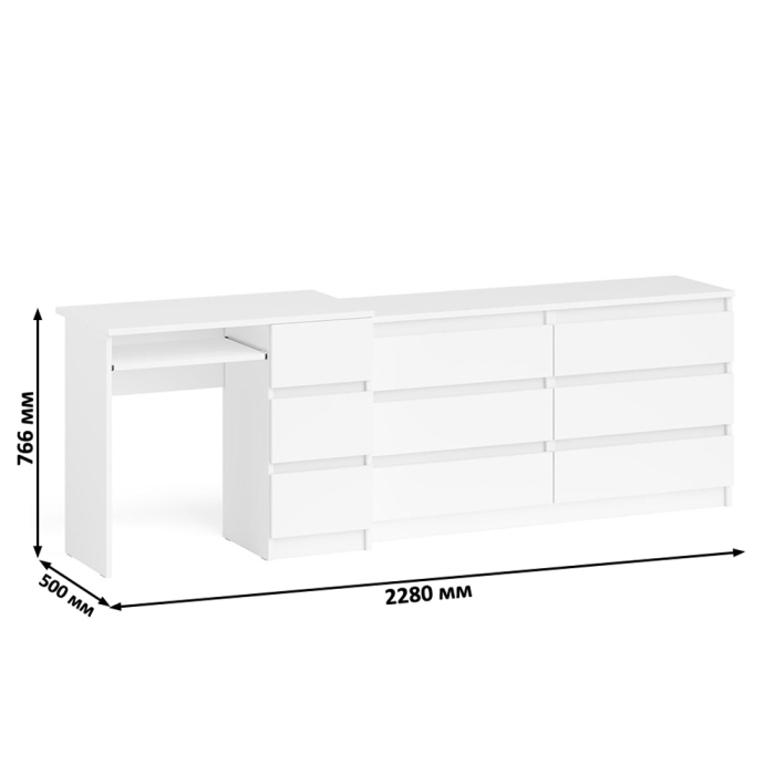 Домашние кабинеты, Комод 1380 6-ть ящиков Мори с однотумбовым столом компьютерным МС-6 правым