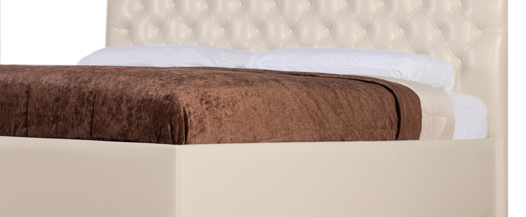 Двуспальные, Кровать с мягким изголовьем Пальмира, база, экокожа, 140*190