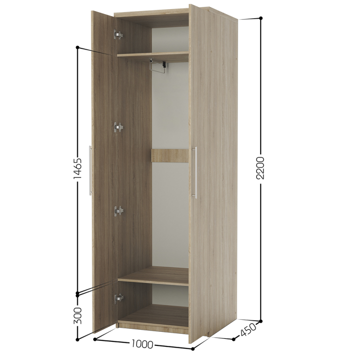 Прямые, Шкаф для одежды Мелодия МШ-21 100х45