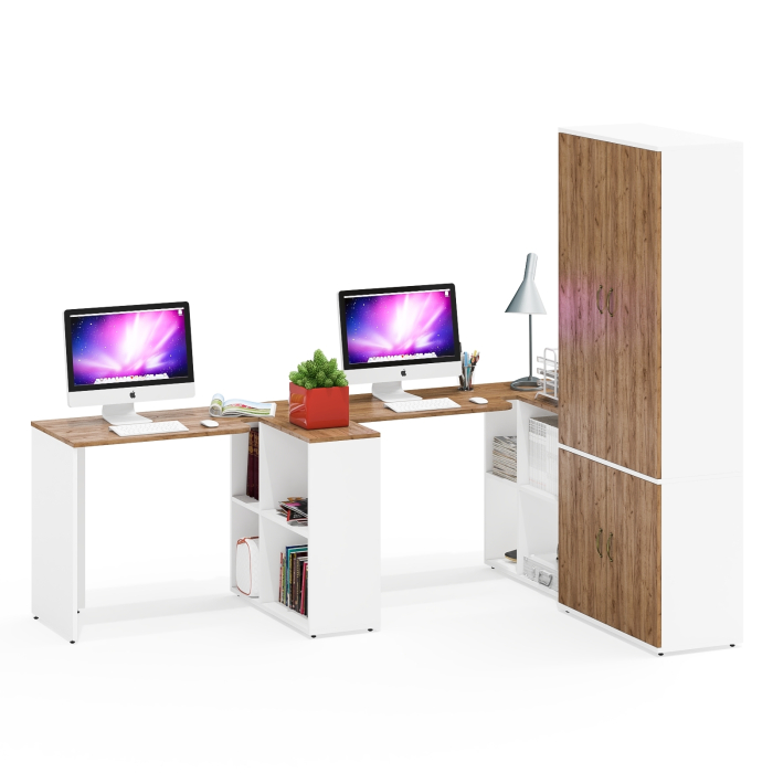 Домашние кабинеты, Шкаф для хранения Лидер-8 и два стола с нишей