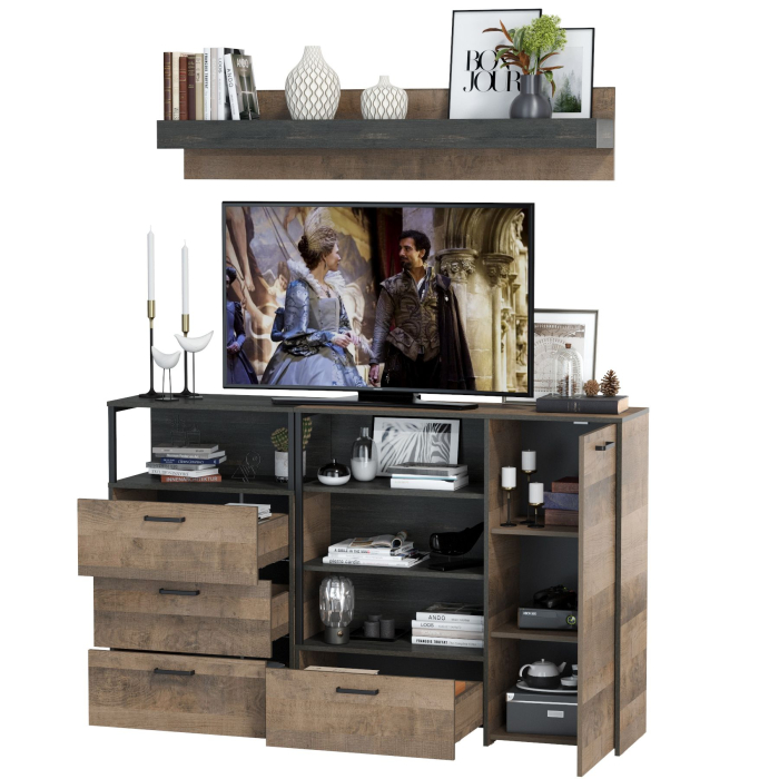 Стенки для гостиной, Комод с дверкой и комод с ящиками с навесной полкой Трувор