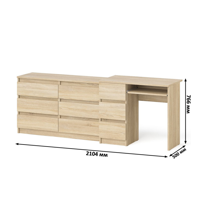 Домашние кабинеты, Комод Мори МК1200 6-ть ящиков со столом компьютерным МС-6 левым