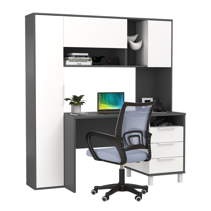 Прямые компьютерные столы, Домашний офис Моби Комфорт 12.95N и кресло 103 серое