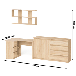 Угловой компьютерный стол с тремя ящиками Мори МС-16 левый с тумбой-комодом и книжной полкой
