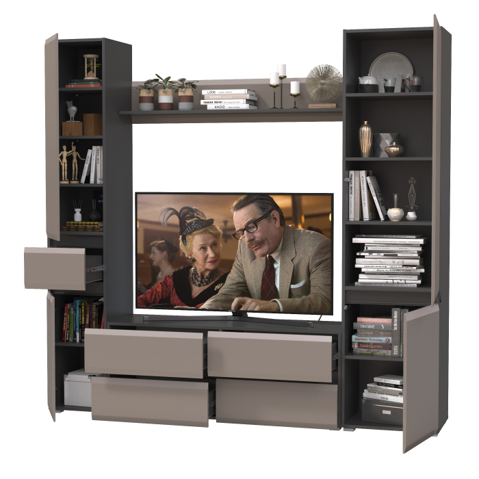 Стенки для гостиной, Тумба для ТВ Сидней в комплекте с полочкой шкафом с ящиком и шкафом с дверкой