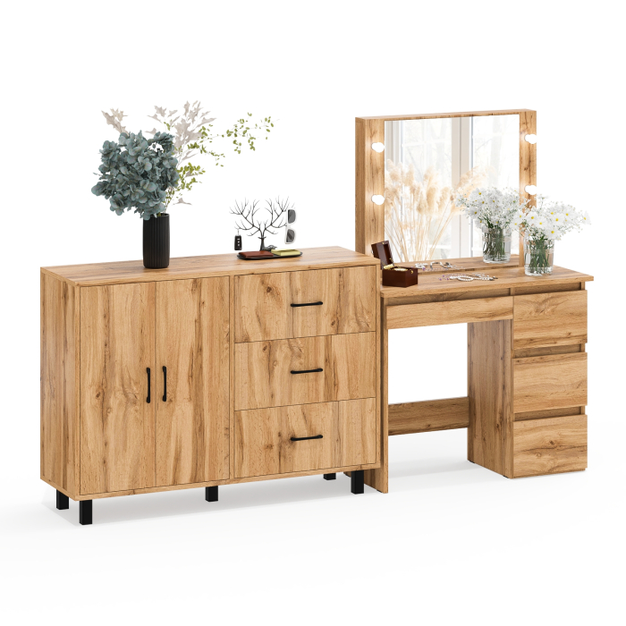 С зеркалом, Комод-тумба 123-1204 и столик косметический с подсветкой и зеркалом Сура