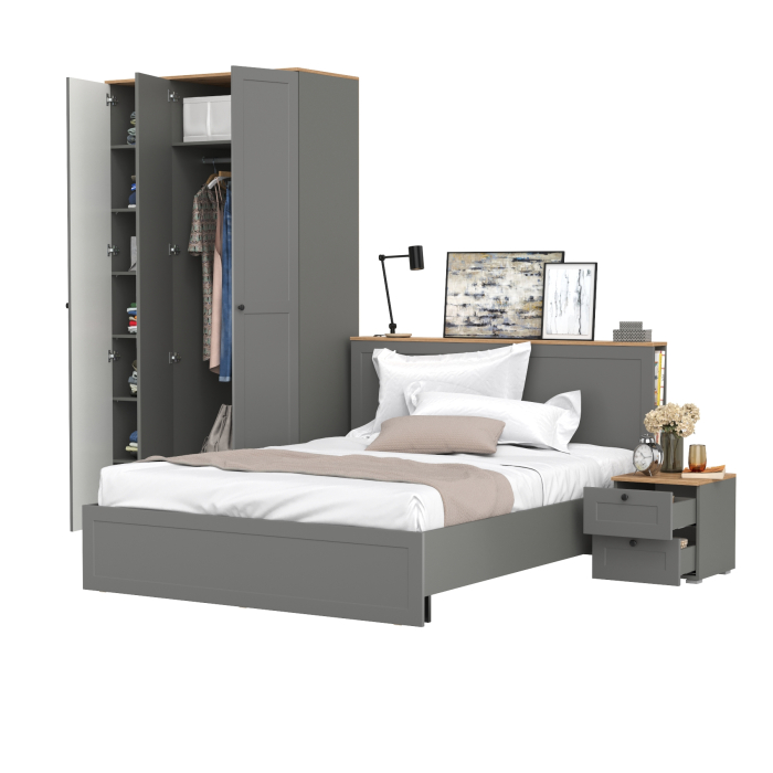 Спальные гарнитуры, Гарнитур спальный из шкафа с зеркалом с кроватью Остин 11.53 с ортопедом и прикроватной тумбочки