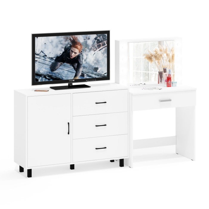 Туалетные столики, Косметический стол с подсветкой и выдвижным ящиком СТ-4 и комод 122-1204