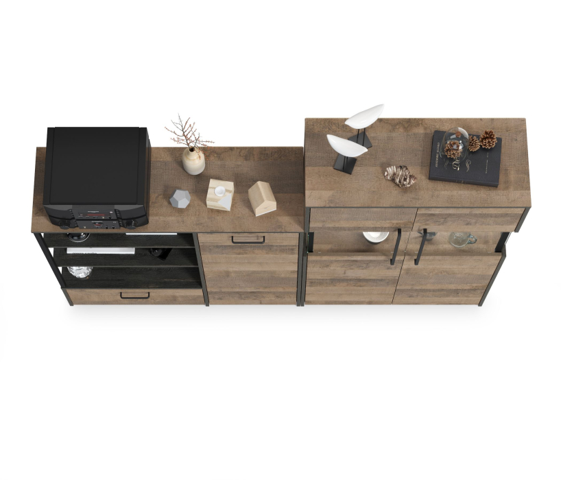 Стенки для гостиной, Комод с витриной с подсветкой и комод с ящиком и дверкой Трувор