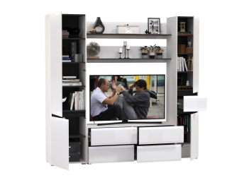 ТВ-тумба с двумя полочками и шкафом с ящиком и шкафом с полками внутри Сидней