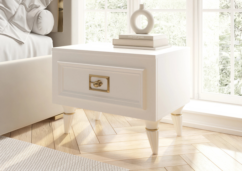 Прикроватные тумбы, Тумба прикроватная Валенсия с ящиком выдвижным 55х40х42 см (золото)