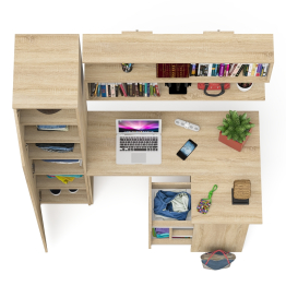 Стол угловой компьютерный Мори МС-16 правый с пеналом с полками и навесной открытой полкой 1200