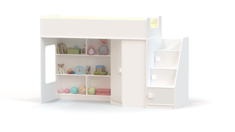 Кровать-чердак с угловым шкафом и угловой лестницей Ridgimmi 2.3