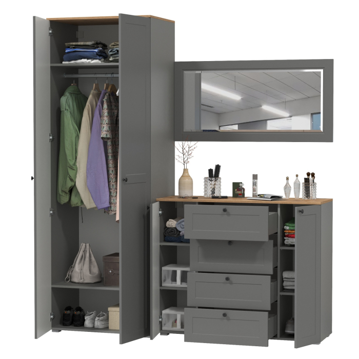 Прихожие, Комод с зеркалом и шкафом для прихожей Остин