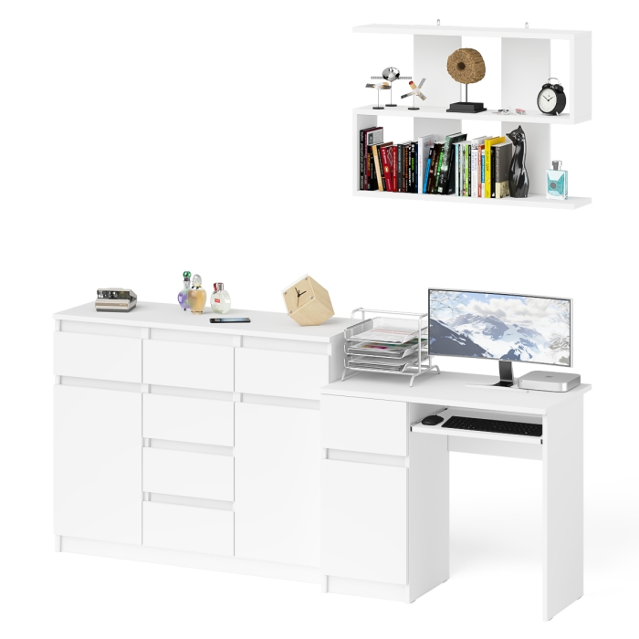 Прямые компьютерные столы, Навесная полка 900 Мори со столом компьютерным МС-1 левый и комодом МК1200.4