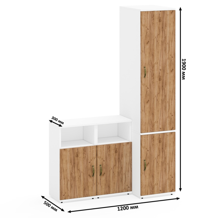 Домашние кабинеты, Узкий глубокий шкаф 23Б Лидер-8 и две тумбы с нишей и дверкой