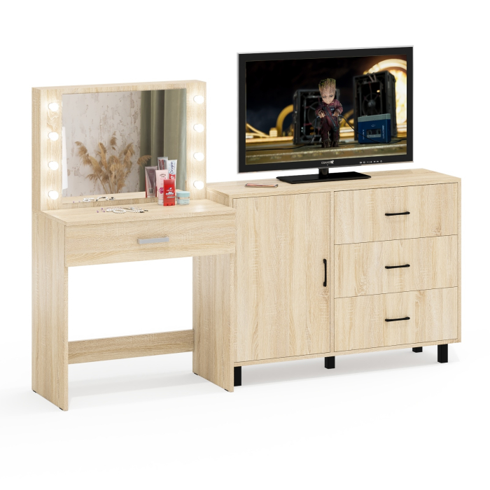 Туалетные столики, Косметический стол с подсветкой и выдвижным ящиком СТ-4 и комод 122-1204