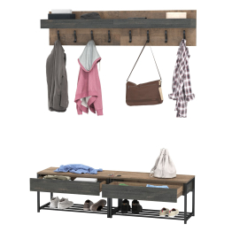 Широкая обувница с сиденьем и вешалкой для одежды в прихожую Трувор