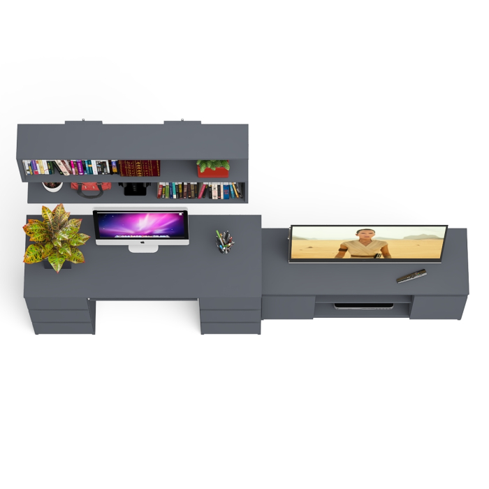 Домашние кабинеты, Письменный стол Мори МС-2 с ТВ-тумбой 1200 и навесной полкой 1200