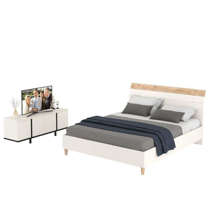 Спальные гарнитуры, Кровать 11.41 Муссон 1600 с ортопедом и ТВ-тумба Квадро 13.276