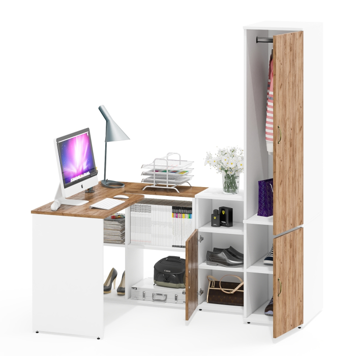 Домашние кабинеты, Место для учёбы Лидер-8 с компьютерным столом с тумбой с нишей и пеналом МД 23Б