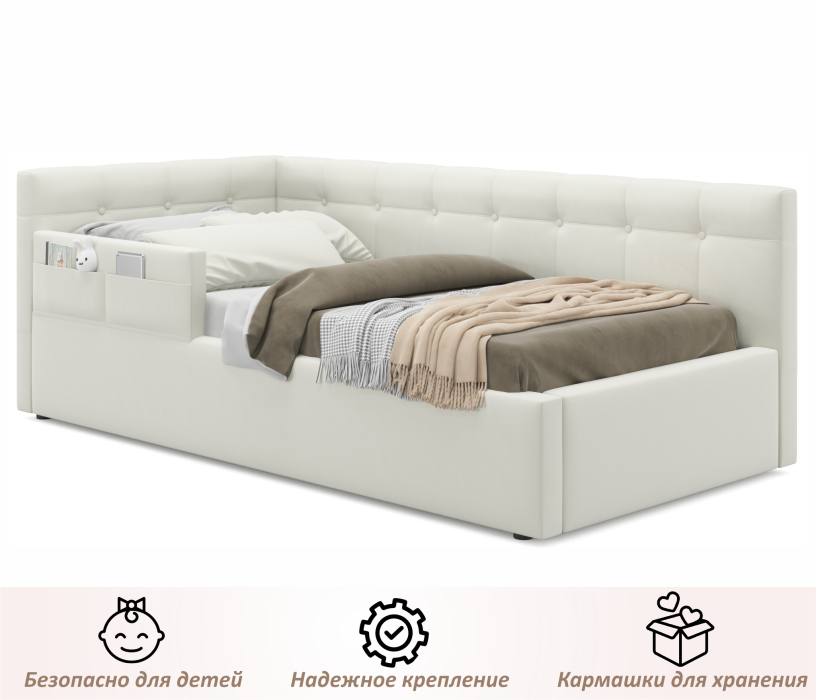 Мягкая кровать, Односпальная кровать-тахта Bonna 900 с защитным бортиким и подъемным механизмом