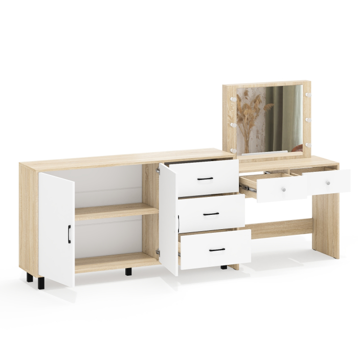 С зеркалом, Косметический столик с подсветкой СТ-5 в комплекте с комодом 123-1604