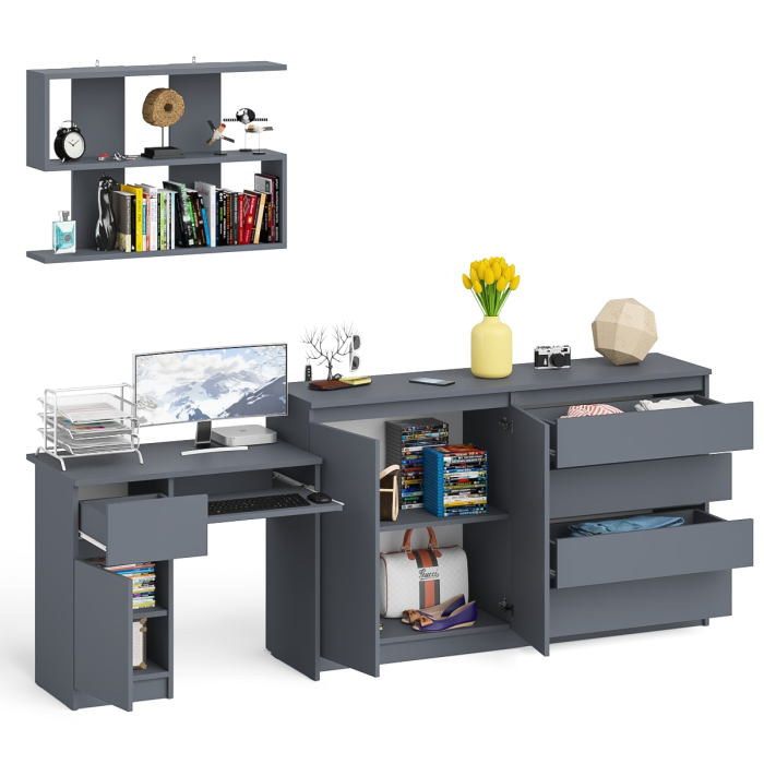Прямые компьютерные столы, Стол компьютерный дверка и выдвижной ящик слева с комодом МК1600.1 и полкой Мори 900