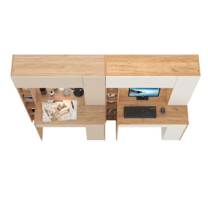 Прямые компьютерные столы, Два стола с надстройкой Mobi Комфорт 12.71