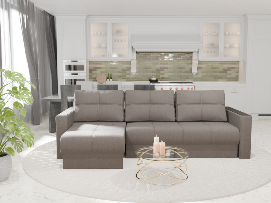 Диваны угловые, Угловой Диван Лофт-2 с выдвижной оттоманкой, НПБ, Квест