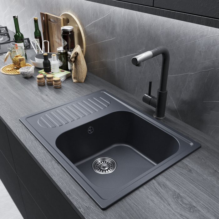 Кухонные мойки, Мойка ML-GM18 с крылом, 640*490*190мм NEW*