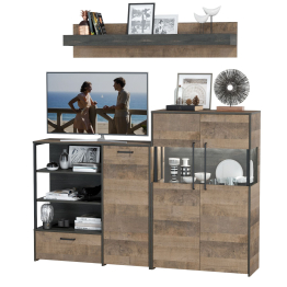 Комод с витриной с подсветкой и комод с дверкой и ящиком Трувор