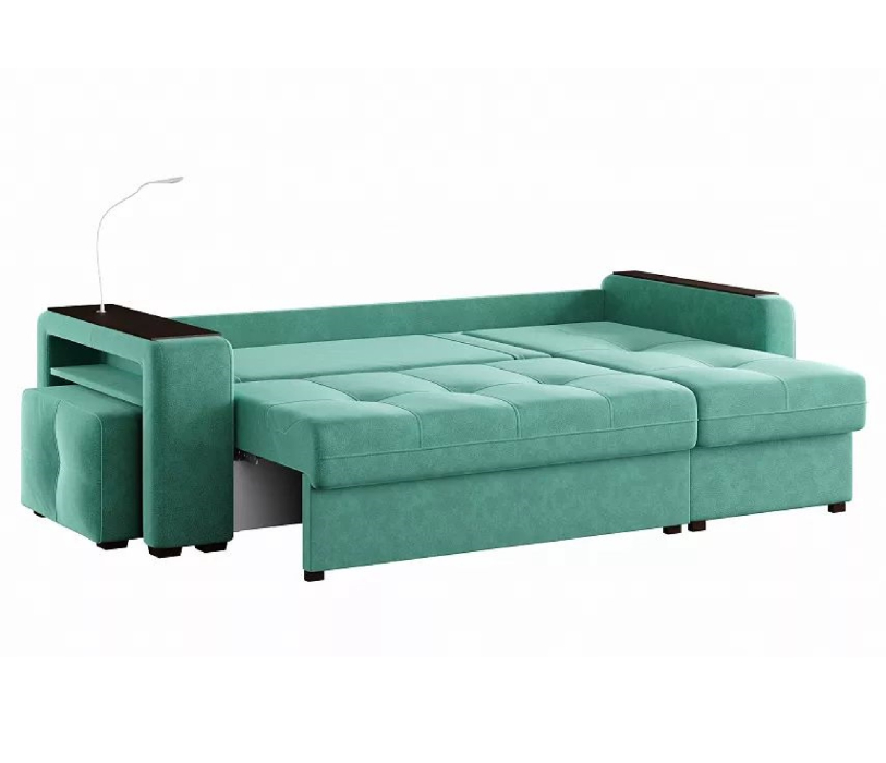 Диваны угловые в гостиную, Диван-кровать угловой Smart 4 пуф слева Велюр