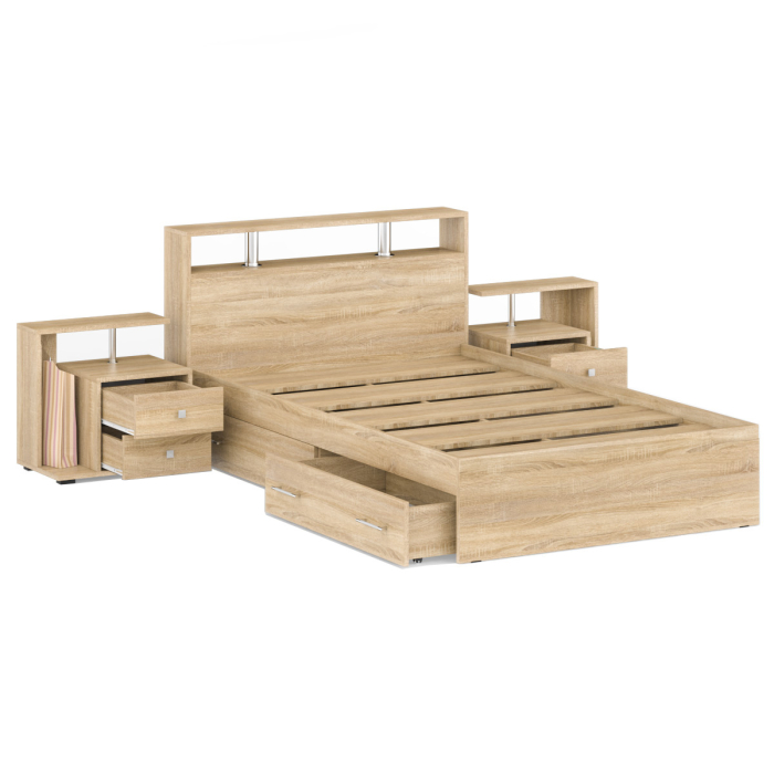 Спальные гарнитуры, Кровать с ящиками Камелия 1200 с двумя прикроватными тумбами