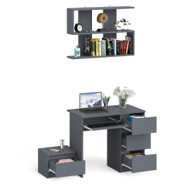 Компьютерный стол Мори МС-6 ящики справа с навесной полкой 900 и тумбой с ящиком