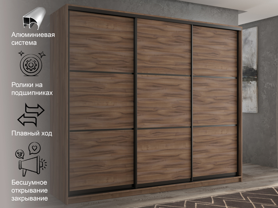 Шкафы-купе 3-х дверные, Шкаф-купе 3х дверный Кааппи 4 210х60