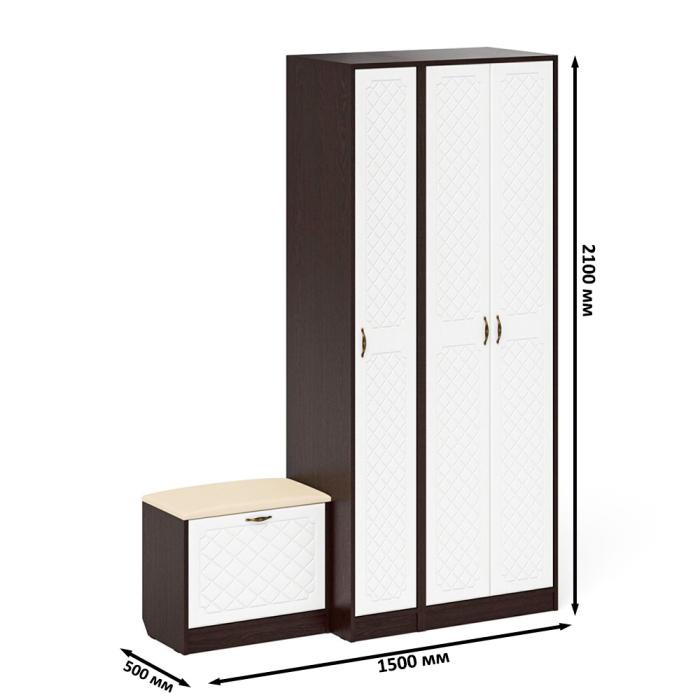 Прихожие, Шкаф с пеналом и тумбой для обуви с мягким сиденьем П-6-500 фрезеровка ромб