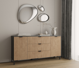 Комод Тренд СБ-3443 3 ящика, 2 двери Диамант серый/МДФ Джаз Акация светлая