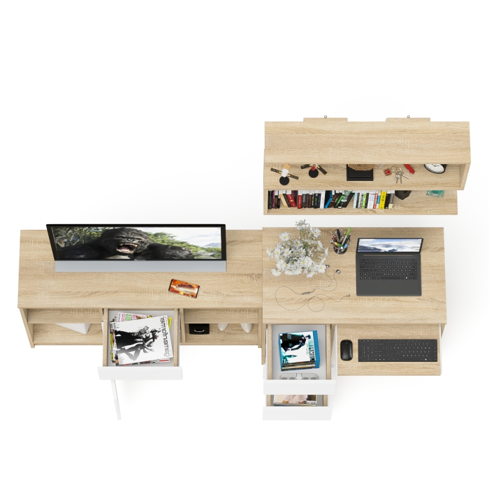 Прямые компьютерные столы, Тумба Мори МТВ1204.1 с компьютерным столом МС-6 левый и полкой 900