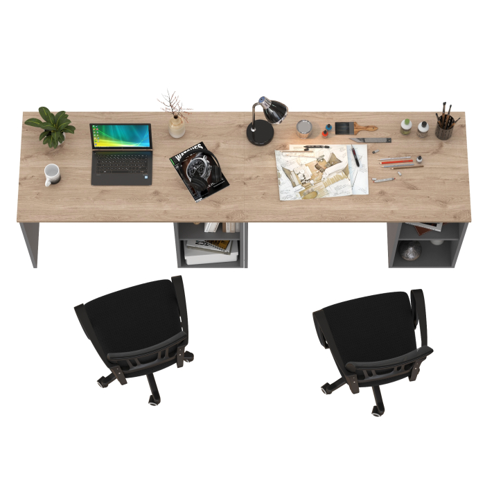Прямые компьютерные столы, Два письменных стола Лайт 12.163 и два чёрных компьютерных кресла