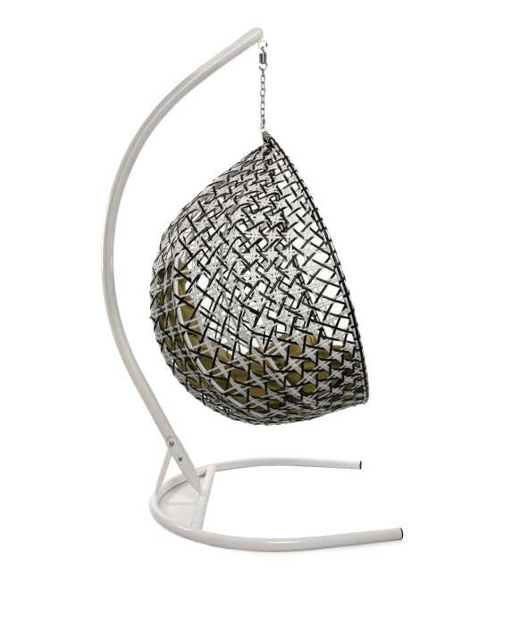 Подвесные кресла, Подвесное кресло КАПЛЯ ЛЮКС белая стойка двуцветное с ротангом