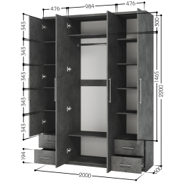 Шкаф четырехдверный Мелодия МКЯ2-43 200х60
