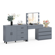 С зеркалом, Стол косметический с подсветкой 110 и тумба-комод с тремя ящиками и дверками 123-1204