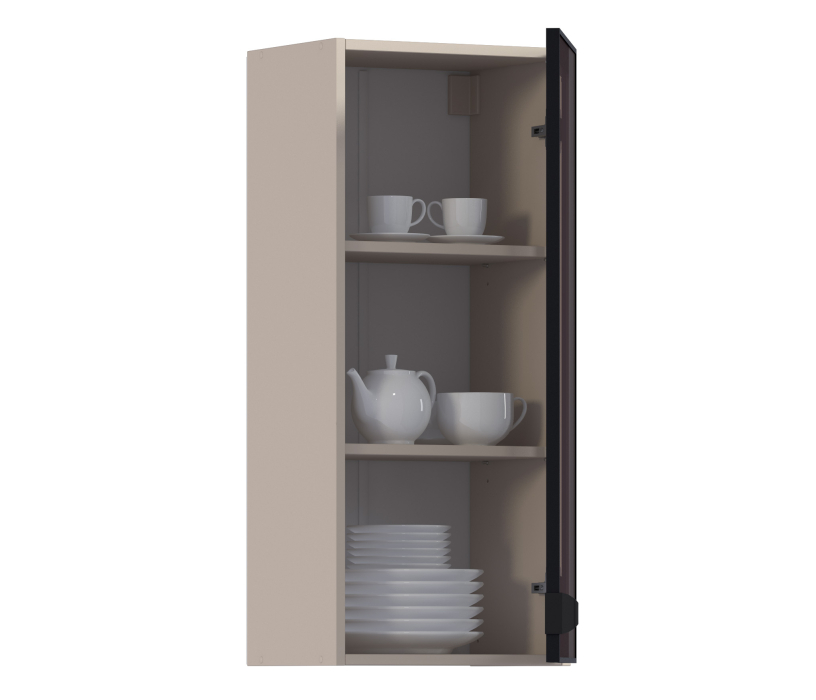 Навесные, Регина РП-140 Полка Песочный/Витрина алюминий Черный матовый/стекло Бронза