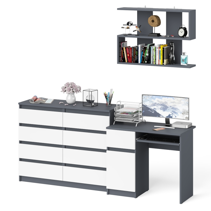 Прямые компьютерные столы, Комод на восемь ящиков МК1200.8 Мори с компьютерным столом МС-1 левый и верхней полкой 900