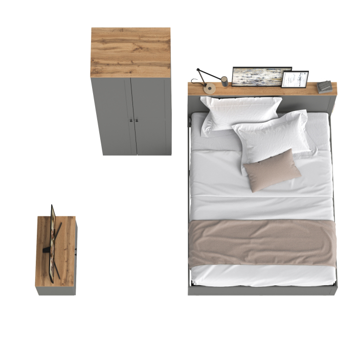 Спальные гарнитуры, Кровать с ортопедическим основанием Остин и шкаф-комод для одежды с тумбой с дверками