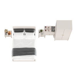 Шкаф-комод Афина с трюмо и двуспальной кроватью 1400 с прикроватной тумбочкой