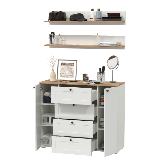 Прихожие, Комод Остин 16.221 ящики и дверки и две навесных полки Остин